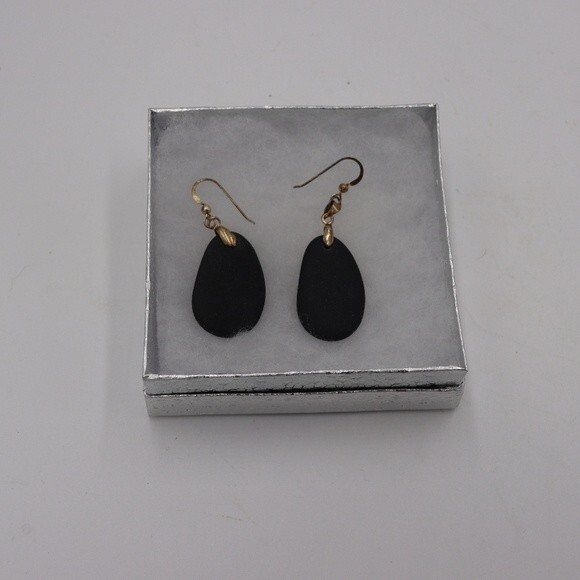 Black Stone Tear Drop Earrings Natural Black Stone. - Picture 2 of 3